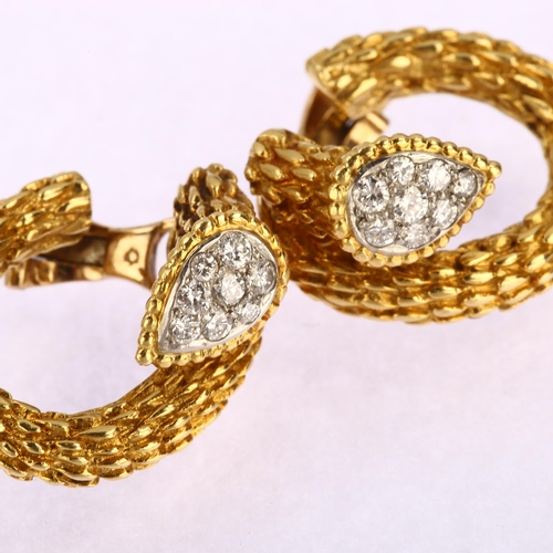 1102 - ATTRIBUTED TO BOUCHERON - a pair of 18ct gold diamond 'Serpent Boheme' clip-on earrings, set with mo... 