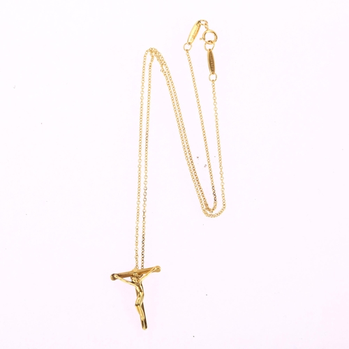 1103 - ELSA PERETTI for TIFFANY & CO - an 18ct gold crucifix pendant necklace, on original 18ct fine cable ... 