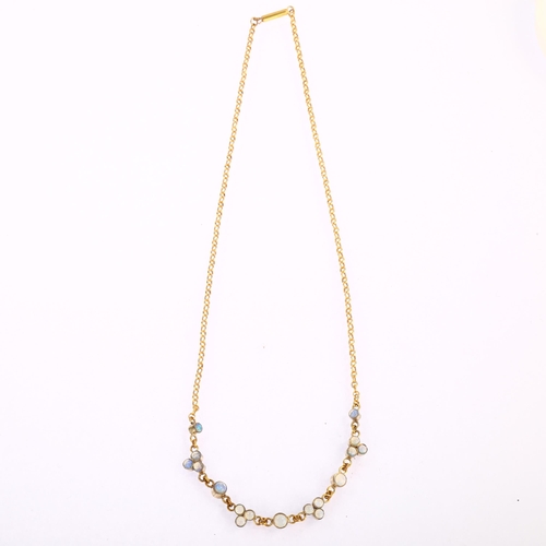 1113 - An Edwardian opal fringe necklace, unmarked 9ct gold settings with round cabochon opals, necklace le... 