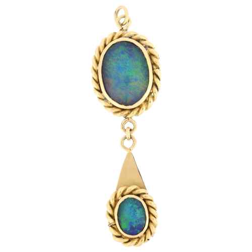 1115 - A late 20th century 18ct gold opal triplet drop pendant, with rope twist surround, maker's marks AMN... 