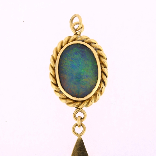 1115 - A late 20th century 18ct gold opal triplet drop pendant, with rope twist surround, maker's marks AMN... 