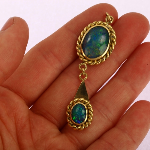 1115 - A late 20th century 18ct gold opal triplet drop pendant, with rope twist surround, maker's marks AMN... 