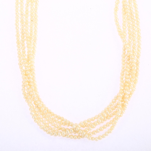 1121 - A mid-20th century multi-strand cultured pearl bead necklace, with 14ct rose gold clasp, pearl diame... 