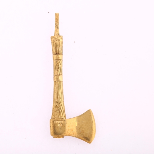 1131 - A late 20th century 9ct gold lumberjack axe pendant, maker's marks BJ, London 1976, length 48.6mm, 4... 