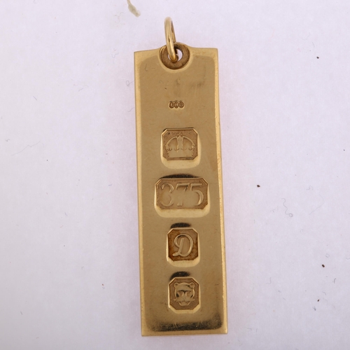 1134 - A late 20th century 9ct gold ingot pendant, maker's marks LHG, London 1978, height 47.6mm, 15g