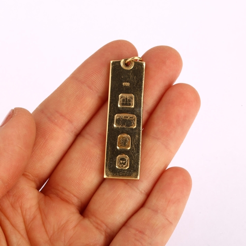 1134 - A late 20th century 9ct gold ingot pendant, maker's marks LHG, London 1978, height 47.6mm, 15g