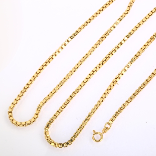 1135 - A late 20th century 9ct gold box link chain necklace, import London 1981, chain length 68cm, 17g