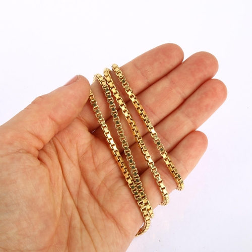 1135 - A late 20th century 9ct gold box link chain necklace, import London 1981, chain length 68cm, 17g