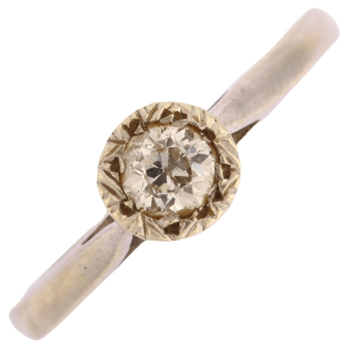 1145 - A mid-20th century 0.25ct solitaire diamond ring, unmarked white metal settings with illusion design... 