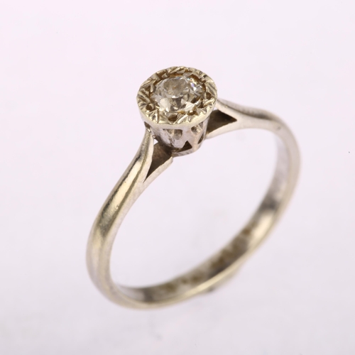 1145 - A mid-20th century 0.25ct solitaire diamond ring, unmarked white metal settings with illusion design... 