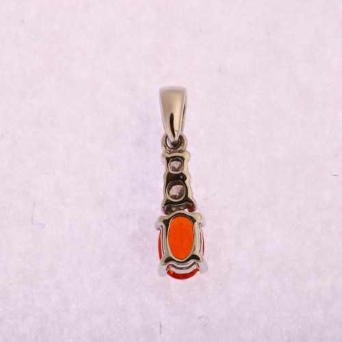 1167 - A modern spessartine garnet and diamond drop pendant, unmarked white gold settings, with oval mixed-... 