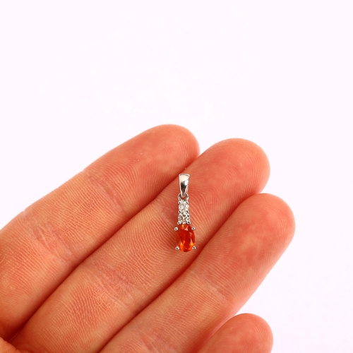 1167 - A modern spessartine garnet and diamond drop pendant, unmarked white gold settings, with oval mixed-... 