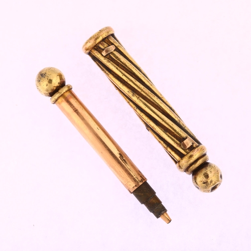 1169 - A Victorian diamond set propelling pencil, unmarked yellow metal settings with rose-cut diamond star... 