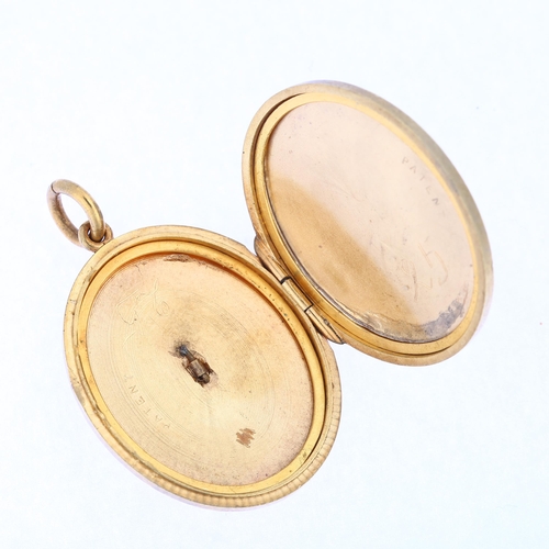 1186 - A Victorian gilt-metal photo locket pendant, with applied monogram AEI, pendant height 44mm, 14.8g