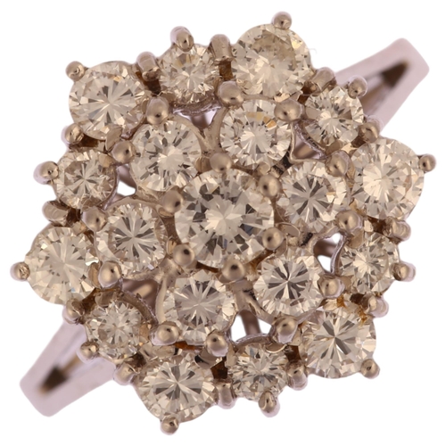 1191 - An 18ct white gold diamond flowerhead cluster ring, prong set with modern round brilliant-cut diamon... 