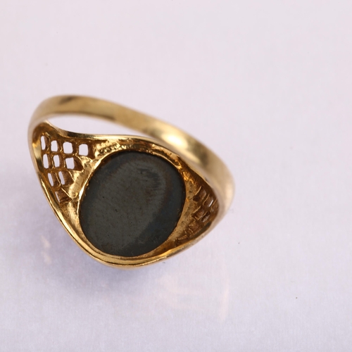 1218 - A modern 9ct gold hematite Centurion seal signet ring, setting height 13.4mm, size P, 2.9g