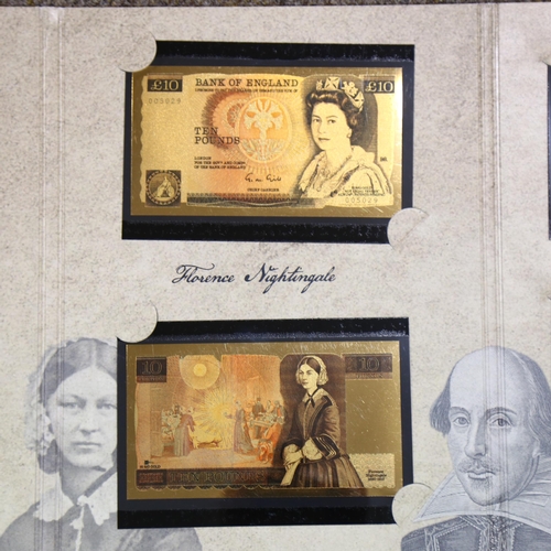 1227 - Great British Icons UK gold banknote and coin collection, comprising 10 x 24ct gold banknotes and 1 ... 