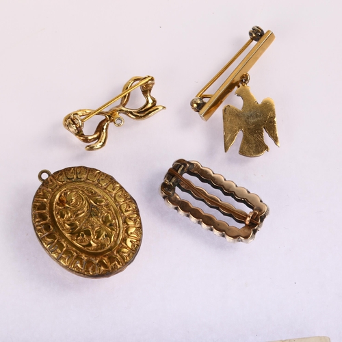 1230 - Various jewellery, including Georgian paste brooch, pearl earrings, silver ribbon bow brooch etc