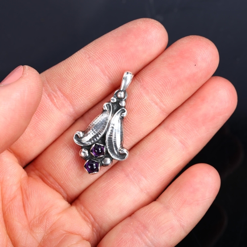 1246 - GEORG JENSEN - a Danish sterling silver amethyst Pendant of the Year 1993, height 33.1mm, 8.7g