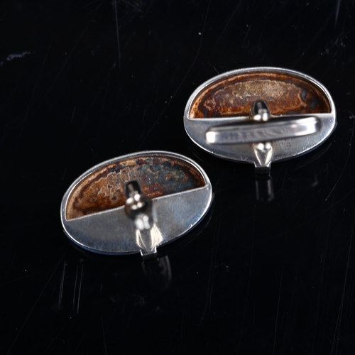 1255 - NIELS ERIK FROM - a pair of Danish modernist sterling silver lapis lazuli cufflinks, panel length 25... 