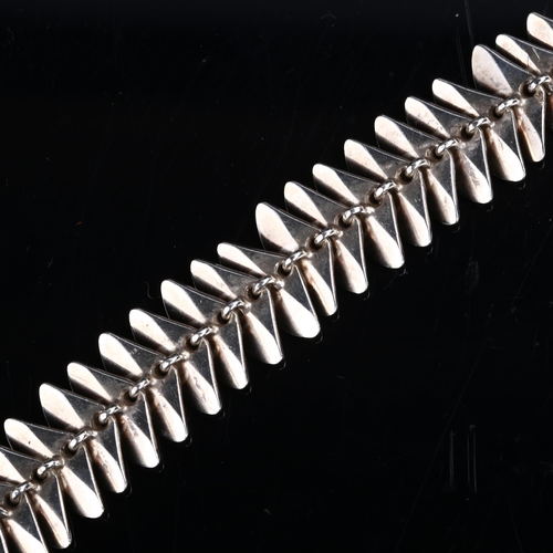 1258 - HANS HANSEN - a Danish modernist sterling silver vertebrae panel bracelet, length 20cm, 64.1g