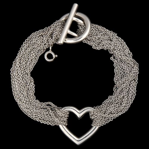 1259 - TIFFANY & CO - a sterling silver multi-link heart chain bracelet, length 20cm, 35.5g