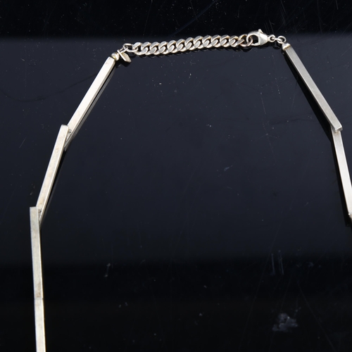 1268 - A modern sterling silver block panel necklace, Chariszma, length 49cm, 17.6g