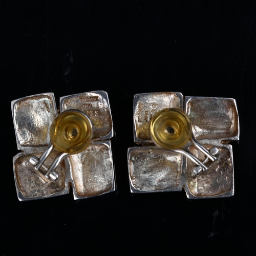 1269 - J G TOFTEGARD JENSEN - a pair of Danish modernist sterling silver geometric abstract clip-on earring... 