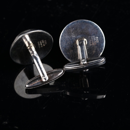 1274 - NIELS ERIK FROM - a pair of Danish modernist sterling silver and amber cufflinks, panel diameter 20.... 