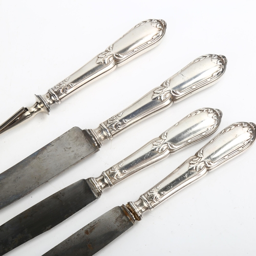 1461 - A French silver plated knife and serving set for 12 people, maker's marks SFAA, carving knife blade ... 