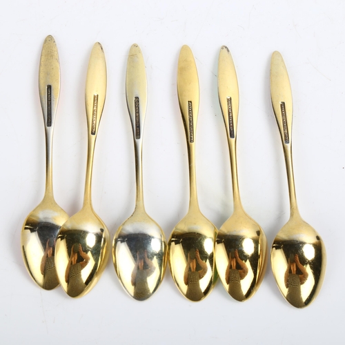 1469 - FRIGAST - a set of 6 Danish vermeil sterling silver and harlequin enamel coffee spoons, with enamell... 