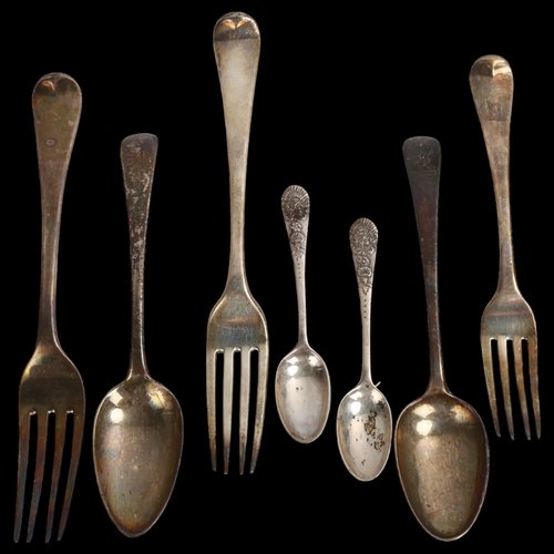 1473 - Various silver flatware, including George III dinner forks, 9oz total