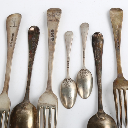 1473 - Various silver flatware, including George III dinner forks, 9oz total