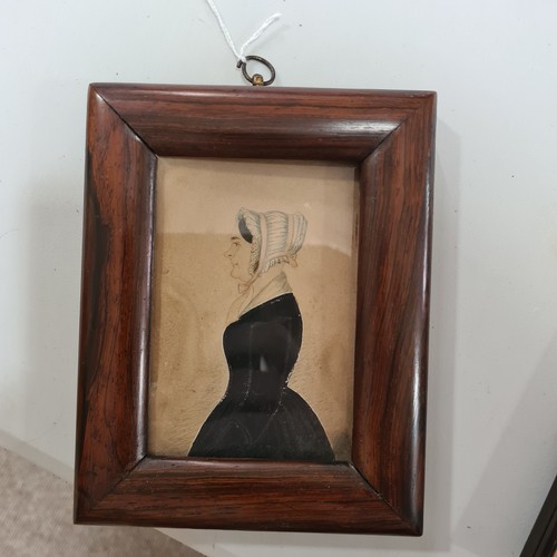 123 - 3 x 19th century hand painted silhouettes, 1 inscribed Elizabeth Herrick, largest frame height 19cm,... 