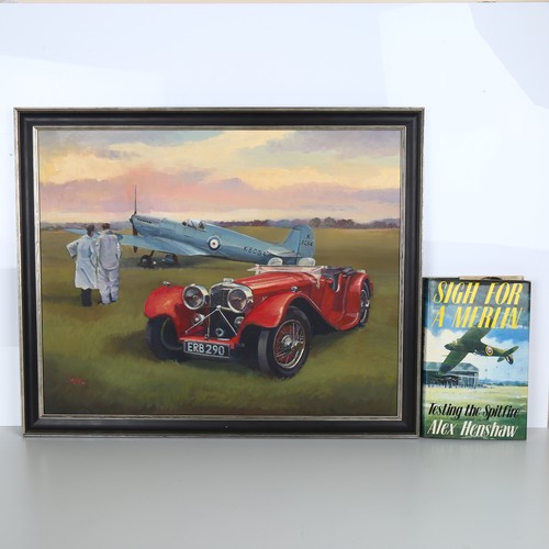 587 - Lee Lacey, superstars of 36 - Spitfire prototype and SS160, oil on board, signed and dated 2016, 40c... 