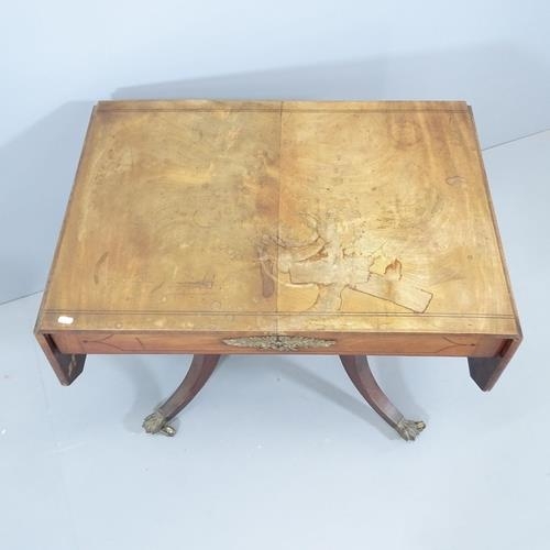 2125 - A Regency mahogany and ebony strung sofa table, with two frieze drawers, brass mounts and raised on ... 