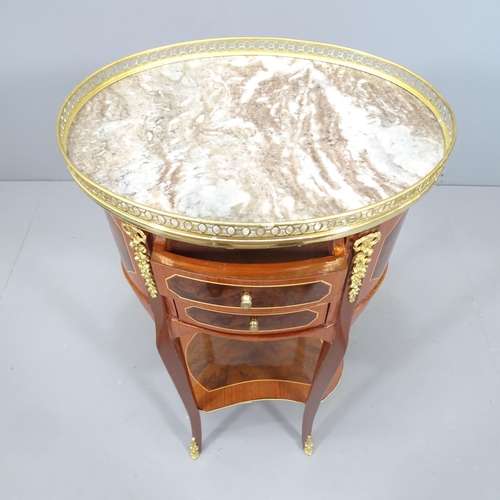 2127 - An Italianate oval marble-topped two-tier side table, with three drawers, pierced brass gallery and ... 