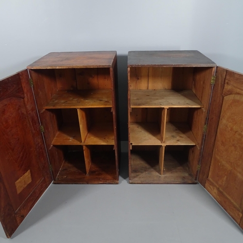 2133 - A pair of antique oak and mahogany cabinets, each having a single arch panelled door with applied ca... 