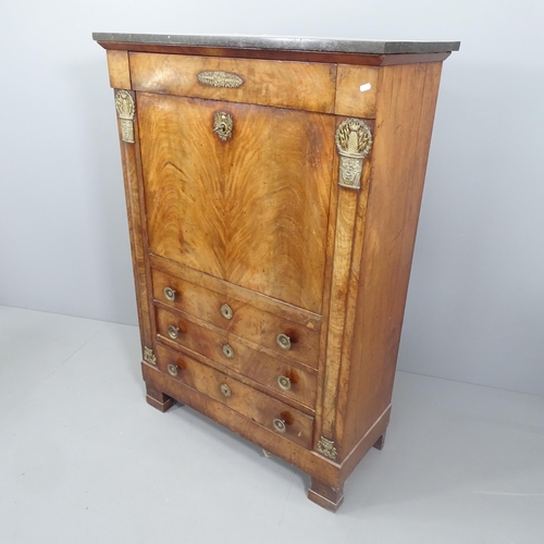 2135 - A 19th century French  marble top walnut Escritoire, the fall front revealing a drawer fitted interi... 