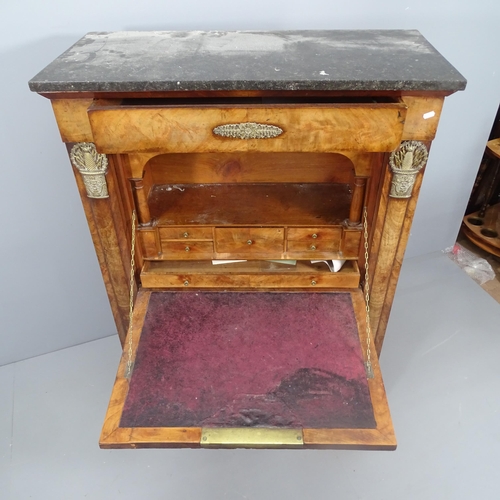 2135 - A 19th century French  marble top walnut Escritoire, the fall front revealing a drawer fitted interi... 