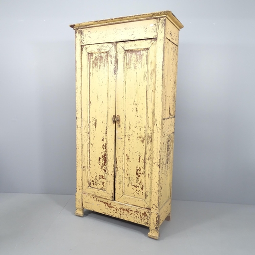 2137 - An antique painted pine two cupboard, with shelf fitted interior. 92x179x41cm