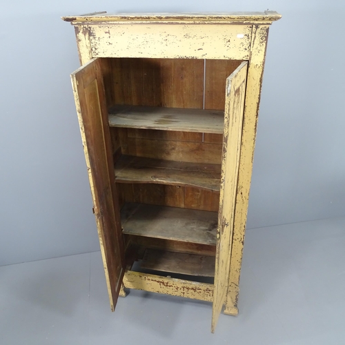 2137 - An antique painted pine two cupboard, with shelf fitted interior. 92x179x41cm