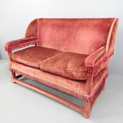 2139 - Antique English Country House Wing Back two-seater sofa, circa 1900, in burgundy velvet with decorat... 