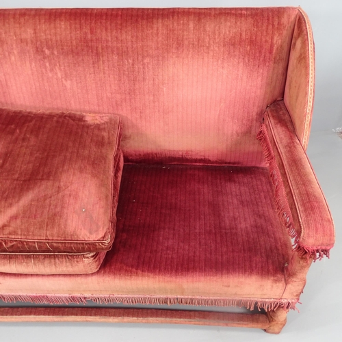 2139 - Antique English Country House Wing Back two-seater sofa, circa 1900, in burgundy velvet with decorat... 