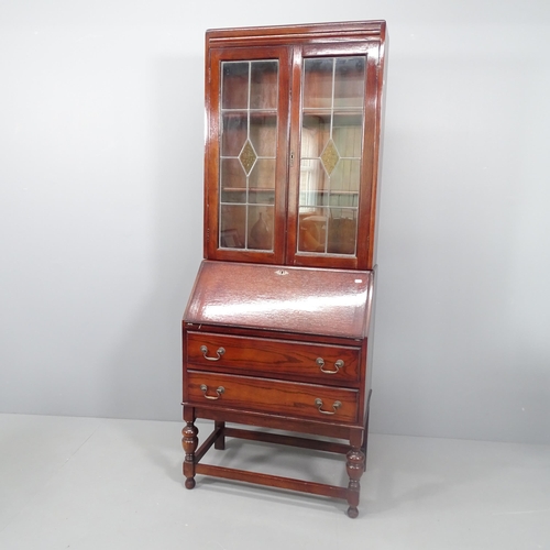 2142 - A 1920's oak bureau bookcase. 75x188x41cm