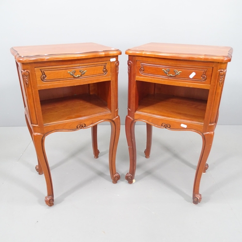 2150 - A pair of French yew wood pot cupboards, each with single drawer and open storage compartment under.