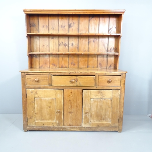 2153 - An antique reclaimed pine two section dresser. 156x183x55cm