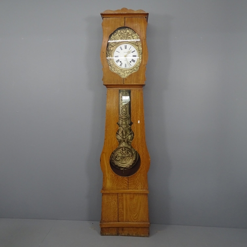 2154 - An antique French pine cased comtoise clock, complete with pendulum and weights. H218