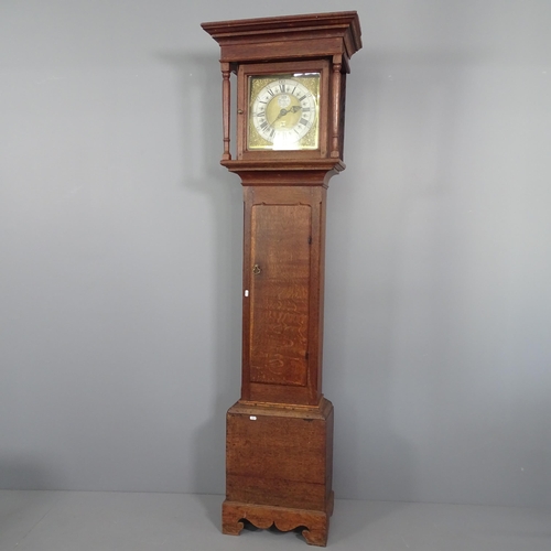 2156 - An 18th century oak longcase clock, 30 hour movement, with date aperture. 11'' square dial complete ... 