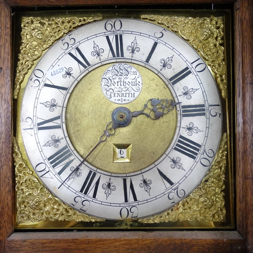 2156 - An 18th century oak longcase clock, 30 hour movement, with date aperture. 11'' square dial complete ... 